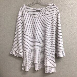 Habitat Clothes to Live In Top Tunic Large Gray White Stripe Flowy Art to Wear